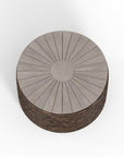 Highest Quality Luxury Outdoor Wicker Coffee Table And Umbrella Stand With Weathered Gray Teak