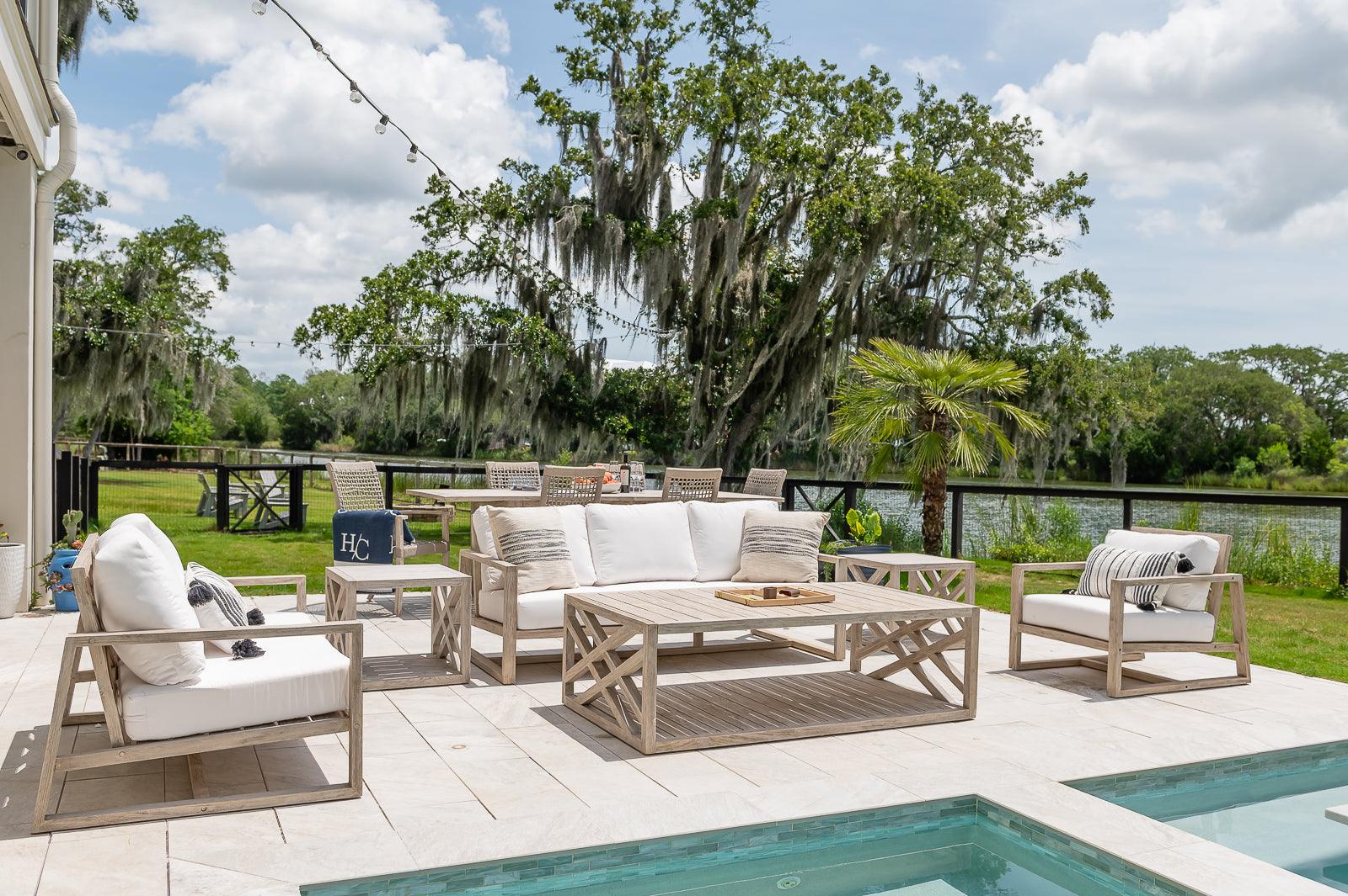 modern gray three seater outdoor sofa