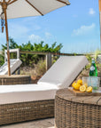 Outdoor wicker and teak coffee table